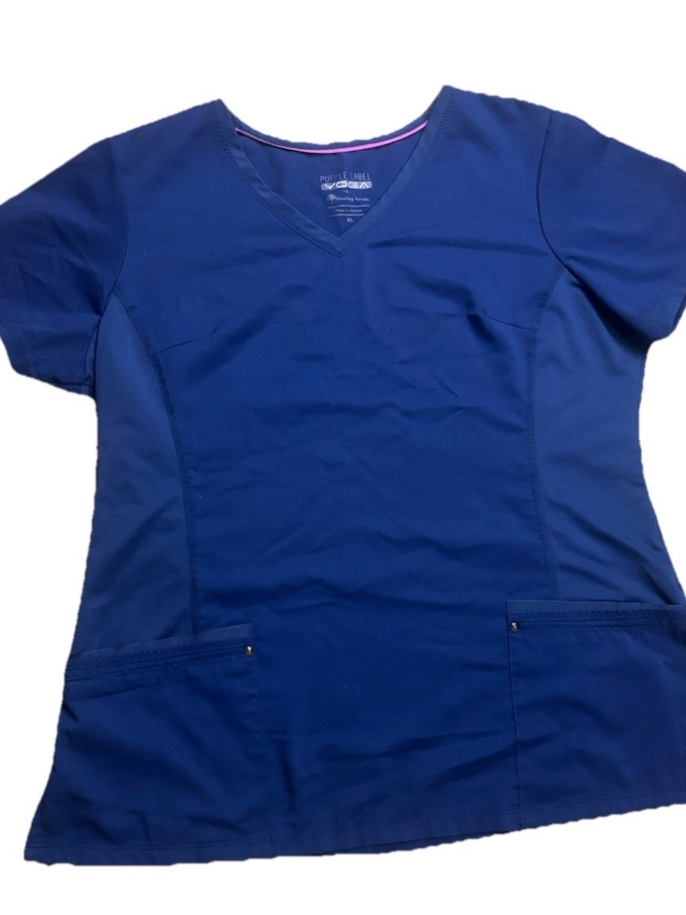 Purple Label Yoga by Healing Hands Women’s Blue V-Neck Scrub Top XL Style 2245